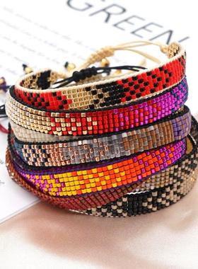 新款彩色桃心miyuki手链波西米亚风个性多个爱心图案手工编织手链