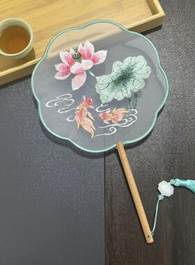 【粉色合集】古风扇子团扇舞蹈专用扇苏绣双面刺绣扇汉服旗袍走秀
