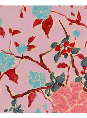【特惠捡漏】插画Yukiko Noritake复刻艺术版画红色花卉装饰画芯