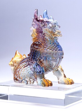 寿喜双临麒麟客厅装饰古法琉璃彩色书房摆件中式祝福桌面摆设