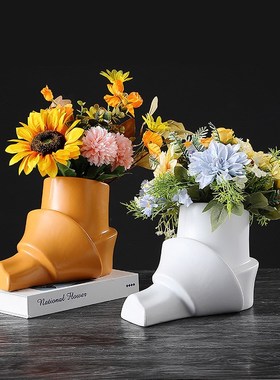 新中式大理石纹拱门艺术花瓶样板间客厅玄关酒柜黑白艺术摆设