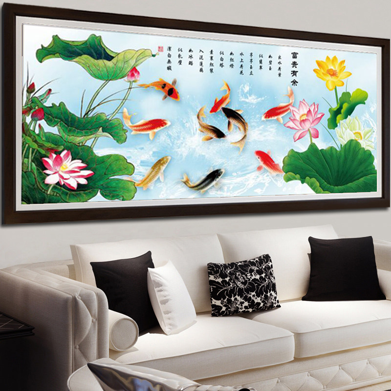 九鱼图水晶钻石画满钻点贴钻粘钻十字绣客厅砖石秀荷花,淘宝优惠券,粉丝福利购,淘宝优惠卷