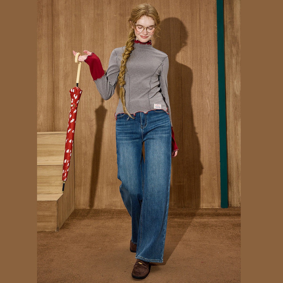 coolhut小众设计感百搭显瘦阔腿加绒保暖高腰2025冬季女式牛仔裤,淘宝优惠券,粉丝福利购,淘宝优惠卷