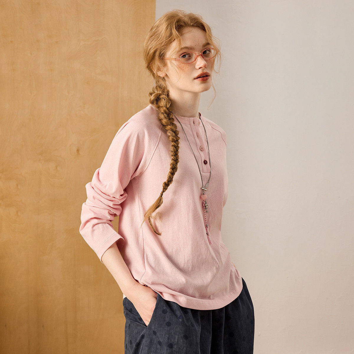 coolhut粉色休闲宽松百搭插肩袖圆领温柔少女舒适2026春季女士T恤,淘宝优惠券,粉丝福利购,淘宝优惠卷