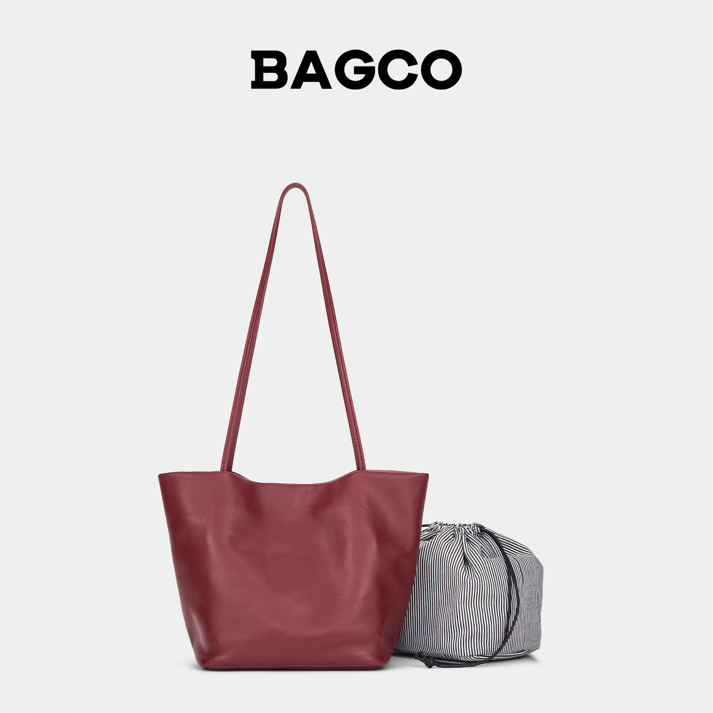 BAGCO 红色婚包通勤绵羊皮单肩大容量子母包托特包水桶包,淘宝优惠券,粉丝福利购,淘宝优惠卷