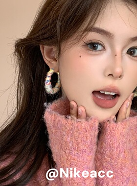 原版定制甜美风毛绒大圈圈耳扣女