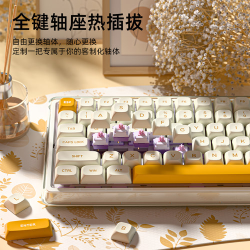 前行者V82Pro机械键盘鼠标套装无线蓝牙女生办公游戏麻将音键鼠 - 图1