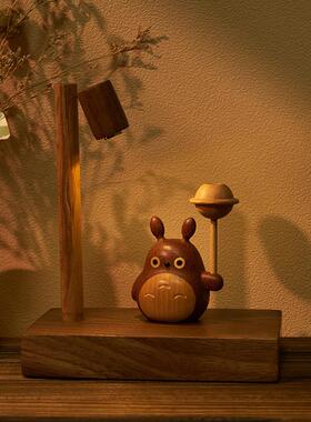 送人龙猫摆件实木桌面装饰香薰创意小夜灯扩香木乔迁生日礼物家居