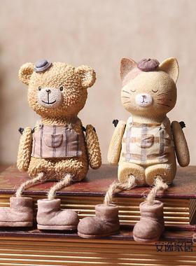 家居房间装饰品小树脂吊脚娃娃创意卧室电视柜搁板