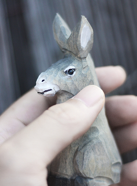鹿妖商店 小毛驴 纯手工木雕摆件 小驴实木动物桌面摆件 创意礼物