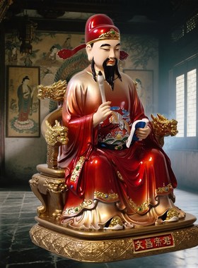 树脂文昌帝君神像红衣家用供奉书房桌面摆件文曲星像体文昌星君像