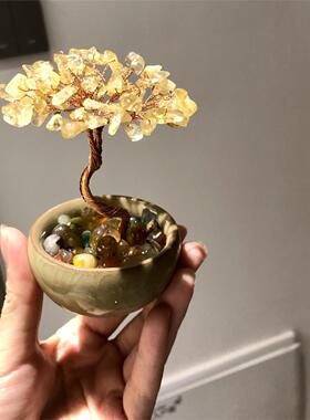 天然黄水晶发财树摆件家居客厅办公室桌面装饰品乔迁开业送礼