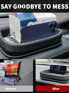 海外仓TEMU跨境Rhinestone PU Leather Console Organizer