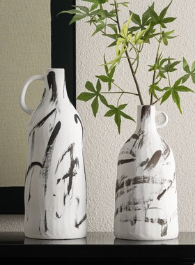 侘寂风手工陶瓷花瓶原木风粗陶罐酒店民宿软装花器客厅插花瓶