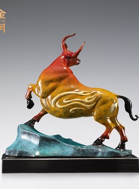 《鸿运当头》铜金岁月全黄铜牛摆件工艺品铜器客厅办公室桌面装饰
