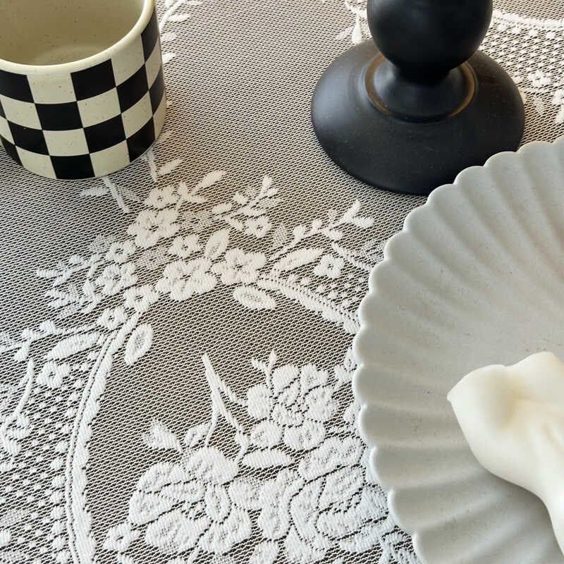 法式复古白色蕾丝桌布中古风黑白系风格装饰茶几台布床头柜盖巾,淘宝优惠券,粉丝福利购,淘宝优惠卷