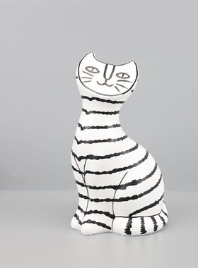 条纹猫雕塑装饰品抽象几何软装网红潮玩现代简约大气贵气