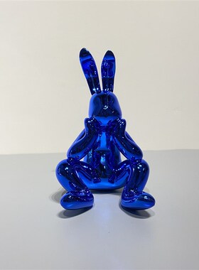 简约现代艺术蓝色银色兔样板间售楼处书房