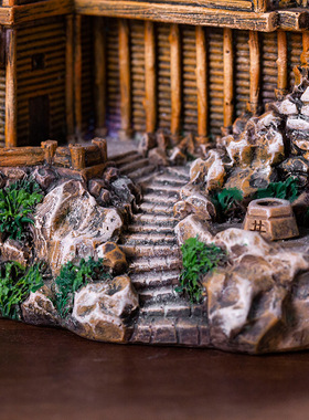 中式建筑微景观树脂复古家居装饰室花盆笔筒收纳礼品