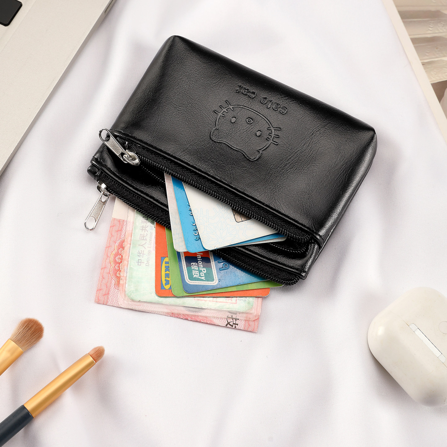 复古KT猫零钱包女式新款小巧可爱便携耳机钥匙证件随身拉链小卡包,淘宝优惠券,粉丝福利购,淘宝优惠卷