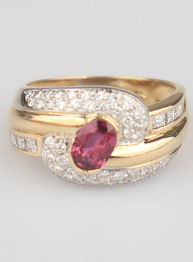 【自营】中古95新意大利制造红宝石钻石戒指18KtYG/18KtWG59.5号