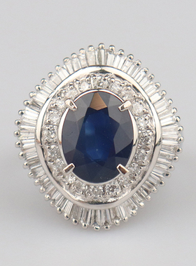 【自营】BRAND OFF中古95新椭圆形切工蓝宝石钻石戒指铂金90053号