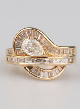 【自营】BRAND OFF中古95新水滴形切工钻石戒指K18黄金53号