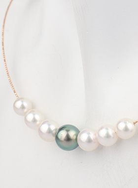 【自营】中古95新7颗黑色南洋海水珍珠项圈K18玫瑰金40-45cm