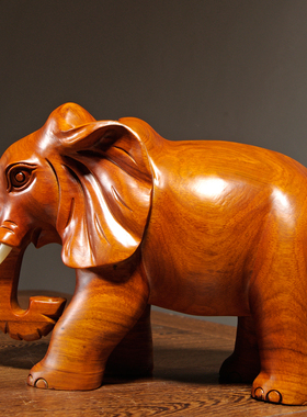 花梨木雕刻大象摆件一对实木家居吉祥木质吸水象办公室装饰工艺品