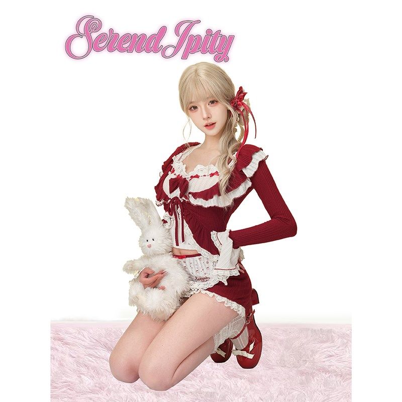 【甜品系】酒樱物语 白色针织吊带+红色包臀短裙+红色荷叶边开衫,淘宝优惠券,粉丝福利购,淘宝优惠卷