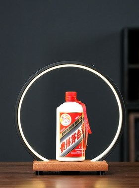 新中式灯圈摆件白酒展示架发光led底座酒庄高档红酒手办装饰摆件