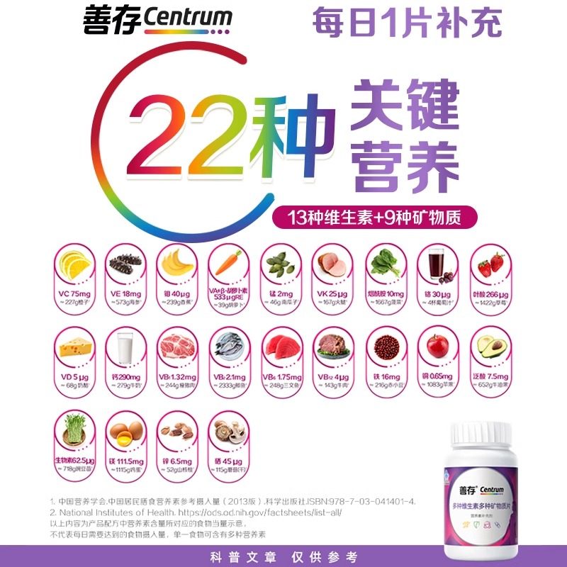 善存小紫瓶女士多种维生素复合片22种营养b族ve烟酰胺维c官方正品,淘宝优惠券,粉丝福利购,淘宝优惠卷