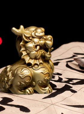 铜艺世家全铜麒麟一对小创意茶宠文房招财转运手把件