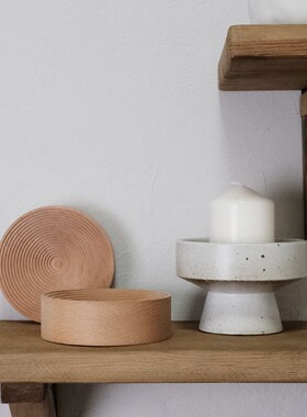 后弄几何螺纹榉木置物盘装饰收纳盘艺术圆环托盘香薰架