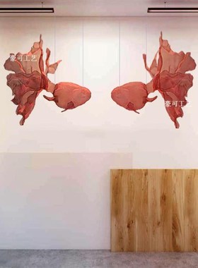 抽象镂空网丝金鱼悬挂雕塑酒店商场会大厅铁艺装饰品