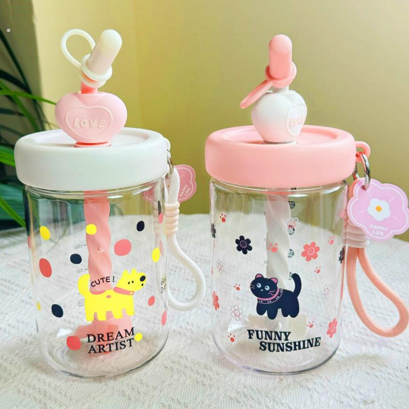 新款可爱搅拌水杯手动小巧便携带吸管杯带刻度高颜值摇摇塑料杯子 - 图1