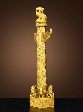 中华龙桌面摆件图腾柱半手工客厅