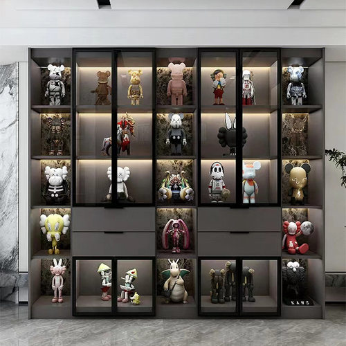 轻奢手办展示柜乐高玩具陈列储物柜玻璃门简约现代防尘书柜展示架 - 图2