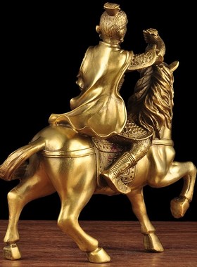 黄铜马上封侯摆件大号猴子马工艺品送长辈办公室老板桌招财装饰品