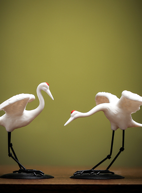 创意陶瓷鸿运当头仙鹤动物盆景假山造景客厅茶桌白鹤装饰白瓷摆件