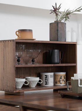 黑胡桃木桌面置物架实木双层茶室书桌收纳架新中式杂物储物架