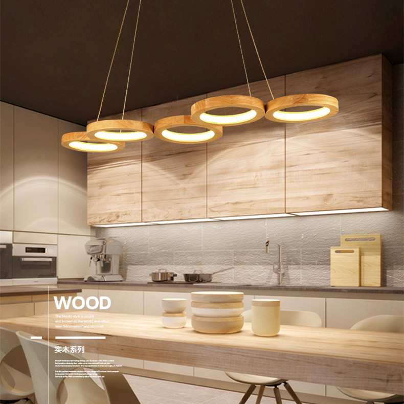 现代简约个性客厅吧台书房餐厅走廊实木餐吊灯实木圆圈吊灯D5106 - 图1