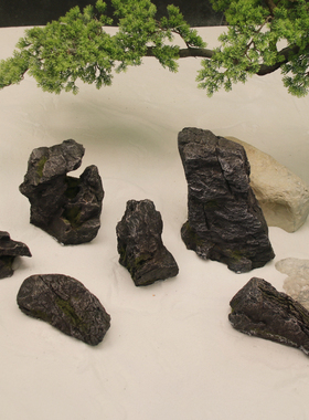 仿真英德石玻璃钢黑山石摆件鱼缸造景石假山假石头雕塑橱窗装饰品