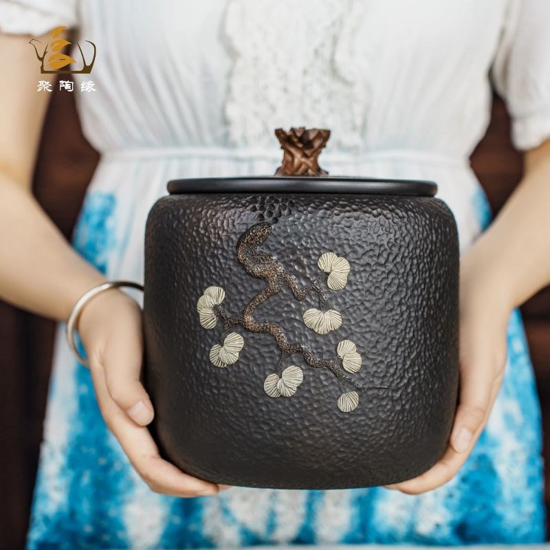 建水紫陶茶叶罐陶瓷家用密封罐散茶罐储存普洱茶醒茶罐精品高端小 - 图1