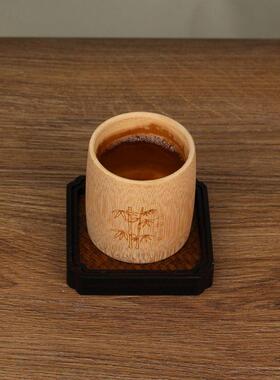 竹杯子竹制炭化竹筒酒杯复古茶道杯文艺天然小水杯无漆竹雕工艺品