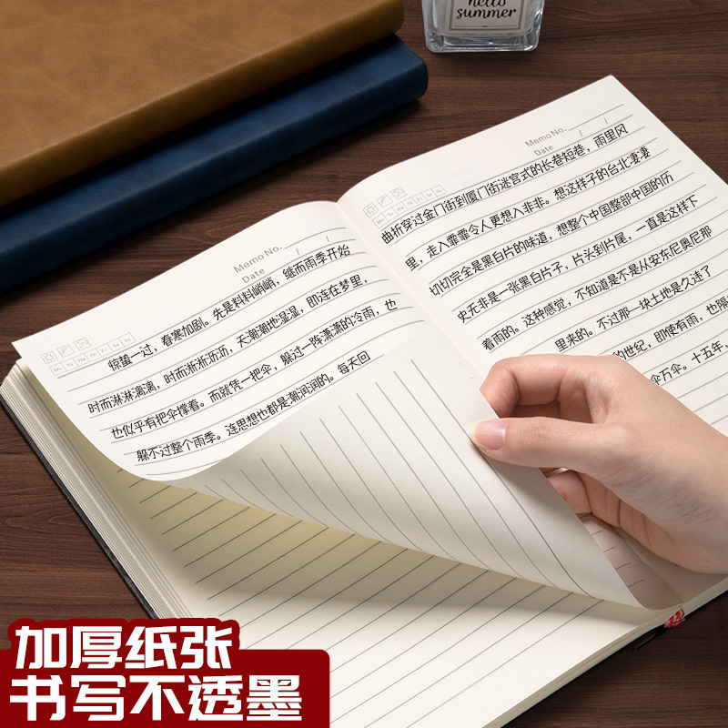 a4笔记本本子加厚皮面本皮质记事本商务人士简约大学生会议记录本文艺精致复古办公用软皮超厚工作笔记本子 - 图0