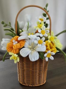 仿藤编手提花篮花店节日热卖插花篮子客厅水果收纳篮野餐提篮田园
