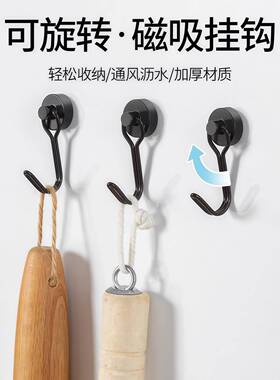 免打孔磁吸挂钩强力无痕强磁钩冰箱厨房铁床架门后旋转磁性黏钩铁