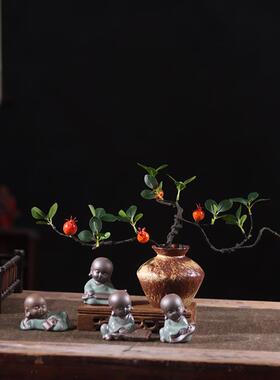 陶瓷仿真花器花瓶客厅花插复古现代中式轻奢玄关桌装饰仿真花摆件