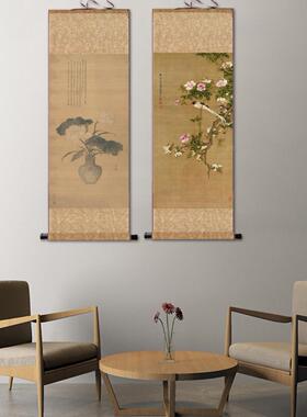 神艺花鸟画卷轴挂画古玩画副本名称人字形画卧室入口书房茶室装饰